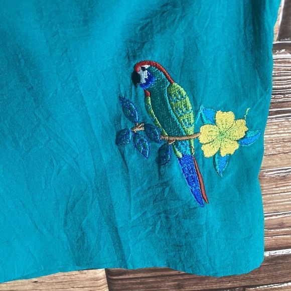 Vintage Womens Large Bon Worth Bermuda Set Green W/Parrots - Picture 4 of 16